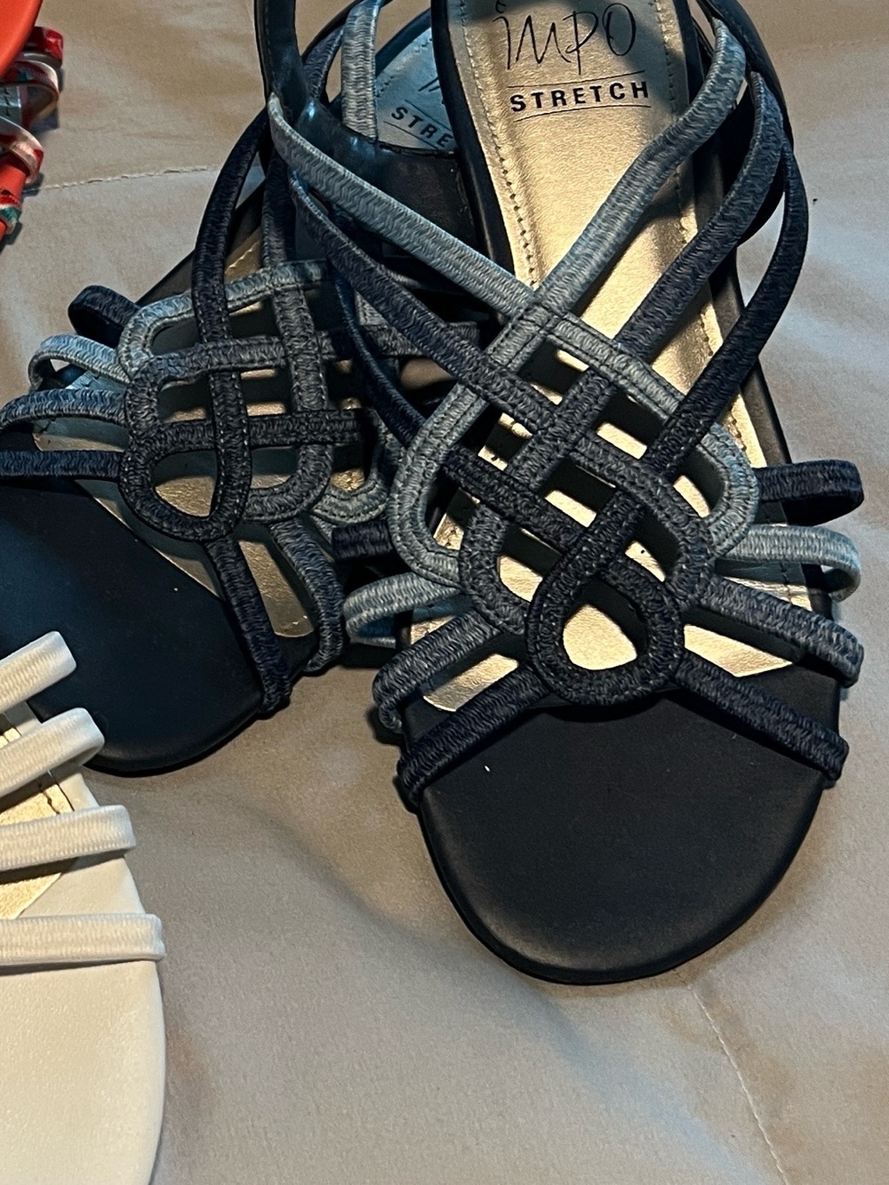 Impo Blue and Gray Strappy Woven Stretch Sandals